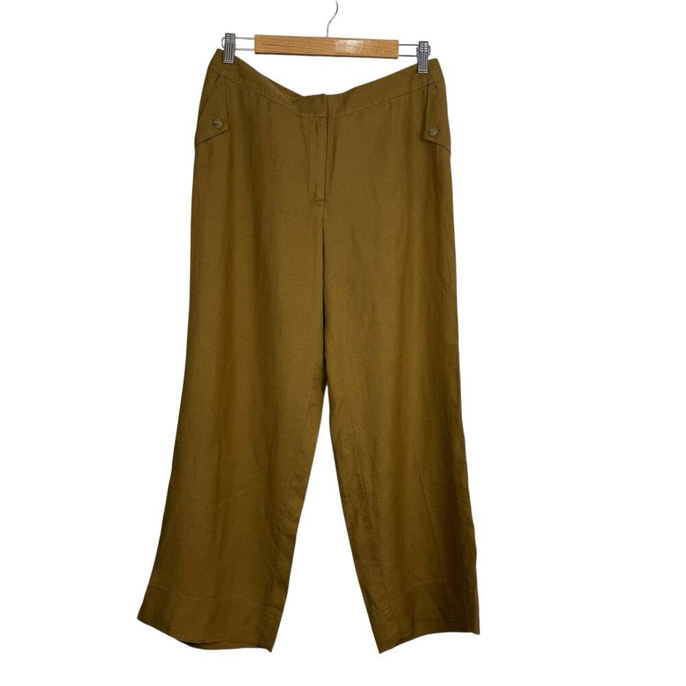 J.Jill Pants Womens 8 Brown 100% Linen Genuine Fit At Waist Wide Leg Pockets
